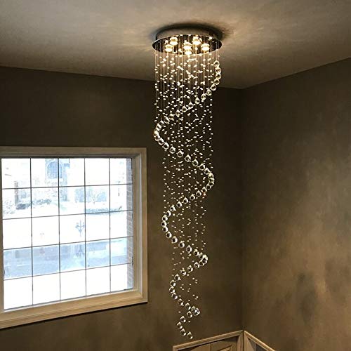 Sefinn Four Modern Crystal Chandelier Spiral Design 6 Light Crystal High Ceiling Pendant Light Chandelier For Living Room Hotel Stairs Foyer Entryway Height 87 Inch Flush Mount Diameter 20 Inch #TOP5