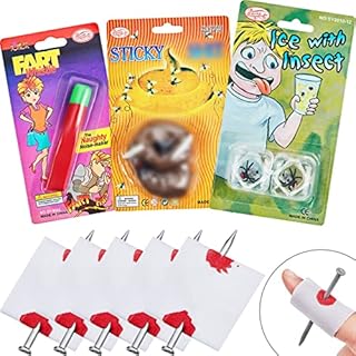 Gejoy 8 Pieces Classic Joke Toys Set, Include 5 Pieces Fake Nail Through Finger, Ice Cube Fly, Fart Whistle and Fake Prank Dog Poo