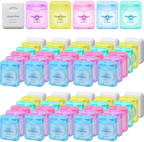 60 Pack Dental Floss Bulk Mint Flavored Floss Travel Oral Care Dental Floss for Teeth and Gum Protection, Each 164 ft/ 50 Meters