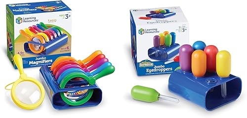 Learning Resources Primary Science - Lupas jumbo con soporte, 6 piezas y cuentagotas coloridos gigantes, juego de 6 con soporte, a partir de 3 años,