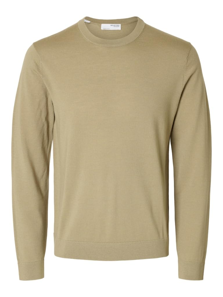 Selected Homme Men's Kelp Crew Neck Jumper 100% Merino Wool, L