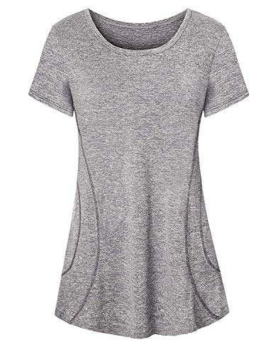 Viracy Compression Shirt Women, Juniors Sports Clothes Funny Camping Tshirts Thin Lightweight Yoga Top Hiking Fitness Activewear Novel Flowy Casual Summer Tunic Seamless Stitching Gray XL