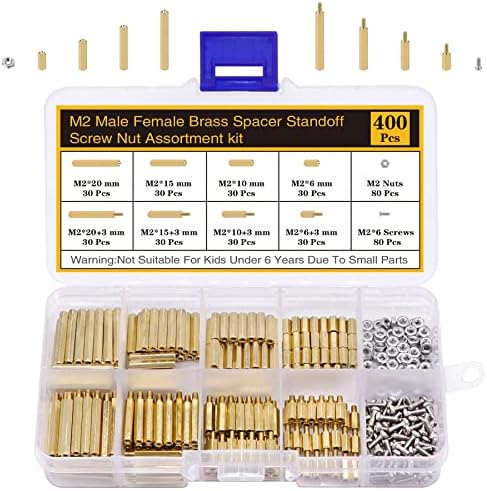 400Pcs M2 Motherboard Standoffs&Screws&Nuts Kit, Hex Male-Female Brass Spacer Standoffs, Laptop Screws for DIY Computer Build, Electronic Projects, Raspberry Pi, Circuit Board etc.