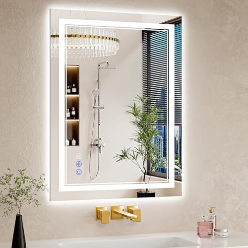 24"x32" LED Bathroom Mirror with Lights, Anti-Fog, Backlit + Fron...
