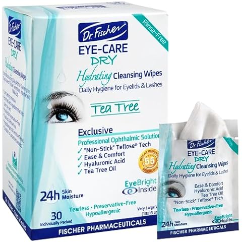 Dr. Fischer Tea Tree Eyelid Wipes: Hypoallergenic Eye Wipes for Dry, Red, Allergy Eyes. Long-Lasting Relief for Computer Vision & Tired Eyes. Effective Makeup Remover for Sensitive Skin. Cover