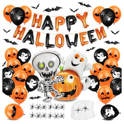 XXL Happy Halloween Globos de Aluminio,Globos Fantasma Calabaza Negro Naranja,Murciélago Araña Accesorios,Decoraciones para fiestas temáticas de Halloween