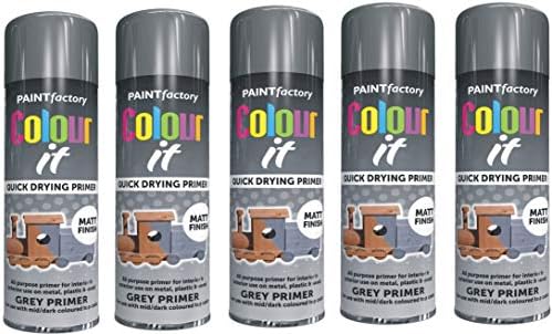 5 x Colour-IT Primer Grey MATT Spray Paint Plastic Metal Wood 250ML