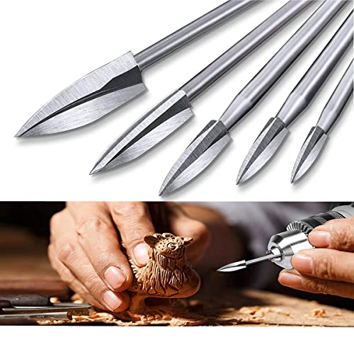 CASADIN 5 piezas Juego de brocas de tallado de madera para herramienta rotativa, Brocas Para Grabado En Madera Herramienta De Carpintería Tamaño De Vástago De 1/8 Pulgadas para Carpintería Cover