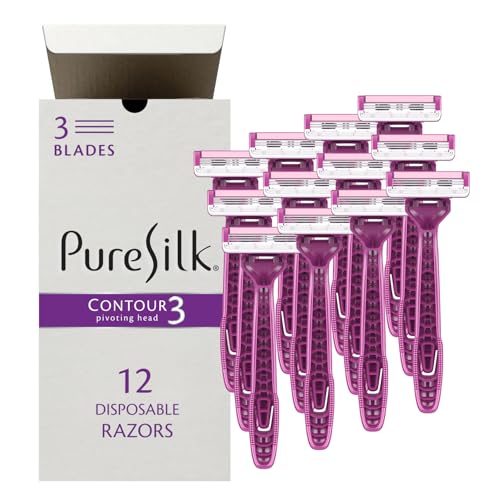 Pure Silk Contour 3 Premium Disposable Razor Value Pack Bundle (3 Packs/12 Total Razors)