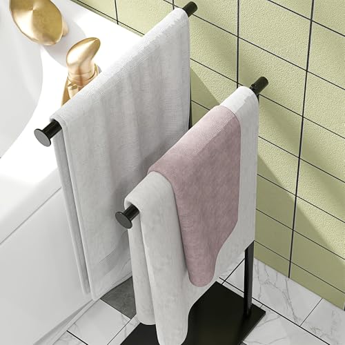 HOMCOM Toallero de Pie de 2 Niveles, Toallero Escalera de Baño con 2 Barras y Marco Metálico, Estilo Moderno, en Forma de L, 35,5x20x78 cm, Negro - imagen 9