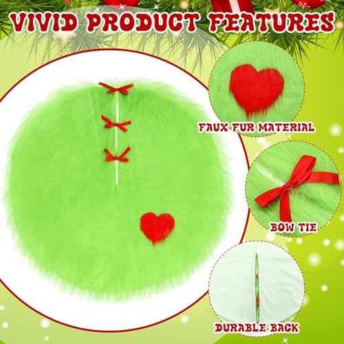 Maasechs 48 Inch Christmas Tree Skirt Lime Green Mat Faux Fur Large Xmas Tree Skirts Christmas Decoration Mat Round Plush Carpet for Holiday Party Decorations Ornament by Maasechs - Image 4