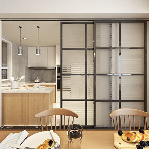 Aniboo Window Privacy Film Frosted Glass Window Film Sun Blocking Window Film Static Cling Window Film Non-Adhesive Decorative Window Film Stripe Pattern Window Film For Home Office (23.6Inx118In) #TOP1