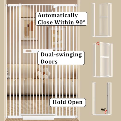 WAOWAO-7086-Extra-Tall-Cat-Pet-Gate-2992-6142-Wide-Pressure-Mounted-Walk-Through-Swing-Auto-Close-Safety-White-Metal-Baby-Toddler-Kids-Child-Dog-Pet-Puppy-Cat-for-Indoor-StairsDoorways - Cucciolini Doodles   WAOWAO-7086-Extra-Tall-Cat-Pet-Gate-2992-6142-Wide-Pressure-Mounted-Walk-Through-Swing-Auto-Close-Safety-White-Metal-Baby-Toddler-Kids-Child-Dog-Pet-Puppy-Cat-for-Indoor-StairsDoorways