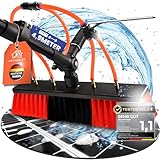 Teleskop Waschbürste mit Teleskopstiel 4,9m - 4 Starke Düsen + Abzieher & Seifenspender Teleskopstange-Fensterreinigung für PV Anlage Wintergarten Reinigungsset Teleskop-Fensterwischer Wasserbesen