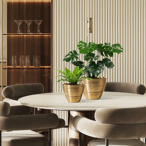 Jofamy 3 Pack Gold Planters Houseplant Pots 7.1/6/5 Inch Brushed Gold Finish Plant Flower Pots Brass Planter With Drainage, Silicone Plugs & Mesh Pads Ideal For Home Decor, Birthday, Wedding #TOP3