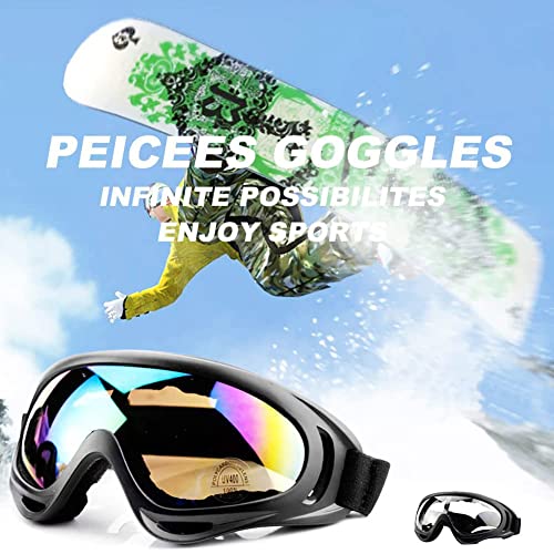 Foto von KUYT 2 Stück Ski Snowboard Brille, UV-Schutz Goggle, Motocross Brille Helmkompatible, Anti-Fog Skibrille, Sportbrille für Skifahren Motorrad Fahrrad Skaten, Unisex