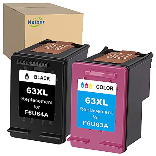 Neiber Remanufactured Ink Cartridge Replacement for HP 63XL 63 XL ( Black Tri-Color 2-Pack ) Work with Envy 4520 OfficeJet 3830 5252 4650 5258 4655 4652 DeskJet 3636 1111 3630 1112 3637 3632 Printer