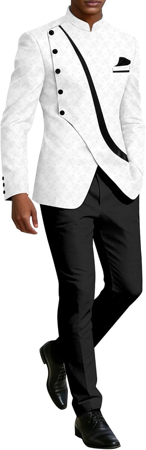 Ourmoon Men's African 2 Piece Set Dashiki Shirt and Pant Slim Fit Formal Traditional Outfits for Wedding Evening Tracksuit