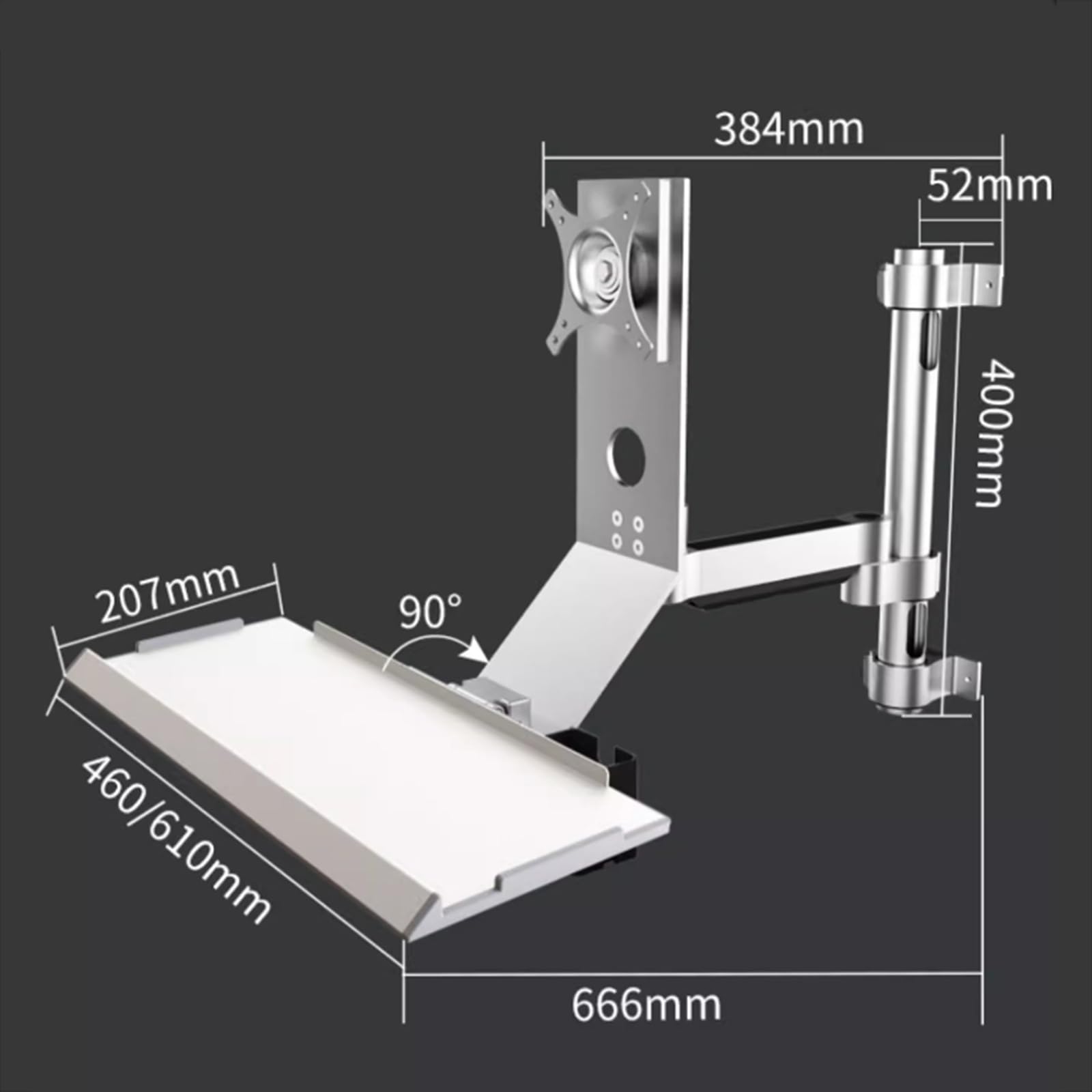 Support de bureau pour moniteur assis-debout avec plateau de clavier de 61 cm, bras articulé à mouvement complet, avec gestion des câbles, capacité de charge 8 kg, convient aux écrans de 17