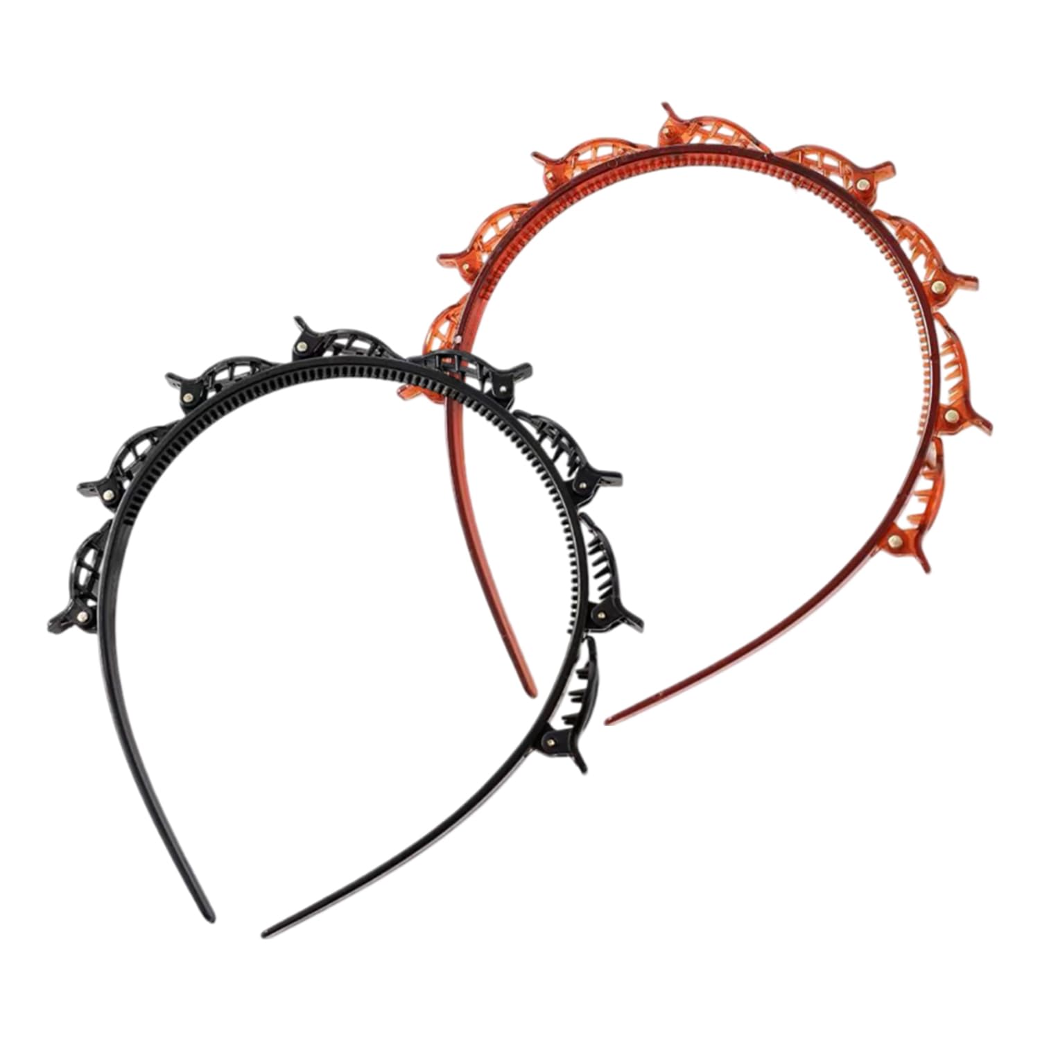 2 cerchietti per capelli con fermagli,Cerchietti con Clip, fermagli per capelli intrecciati, fermagli capelli, Cerchietto a Forcina 2 Pezzi,
