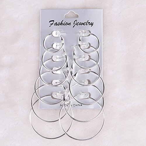 AJ DEFIRO 6 Pair Hoop Earring Set Stainless stud Earring Women Jewelry Silver Tone2