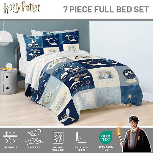 Image of Harry Potter Full Comforter Set 7 Piece Soft Hogwarts Bedding, Multi | Fantasy, Bed in a Bag, Comforter Sheets Shams Pillowcases, Official Product, Soft Microfiber, Machine Washable, Kids Gift