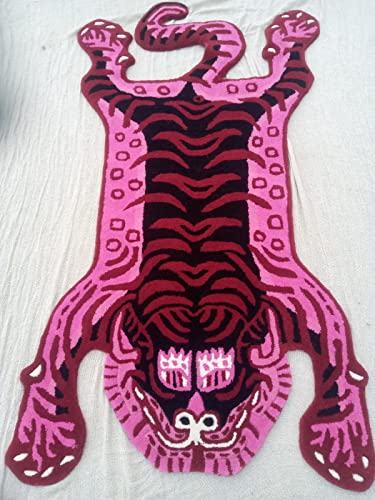 Tibetan Tiger Print Skin Area Rug For Home Decor Wall Hanging For Living Room Bedroom Anti-Slip Rug By Aftab Collection (Pink & Red, 2X3) (Rp001) #TOP11