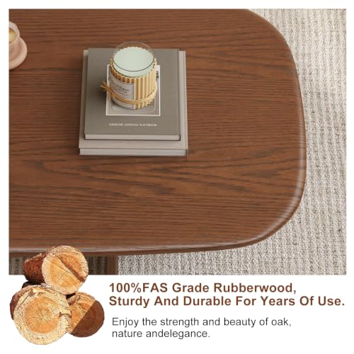 Image of Solid Wood Coffee Table, Mid-Century Modern Center Table for Living Room, FAS Grade Rubberwood with Unique U-Shaped Legs, Family-Friendly Rounded Corners, 39.4 Inch, Walnut