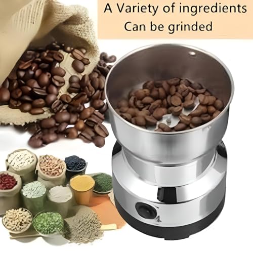 Image of Multifunctional Stainless Steel Coffee Grinder, Smash Machine for Coffee Beans, Electric Grinder for Mini Spices, Dry Masala, Nuts & Grains, Household Mixer Grinder