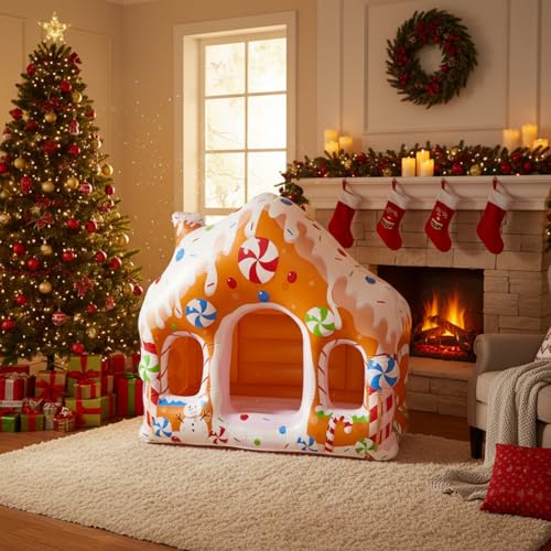 Image of Colingmill 55 Inch Christmas Gingerbread House Photo Frame Inflatable Balloon Decorations Photo Backdrop Booth Selfie Frame Background for Xmas Gift Party Supplies