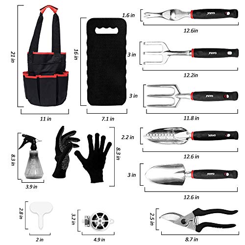 OARA 21PCS Garden Tools Set Heavy Duty Aluminum Hand Tool with Garden Gloves and Garden Storage Tote Bag Outdoor Garden Tool Work Kit Includes Garden Shovel and Trowel Gardening Gifts for Men Women