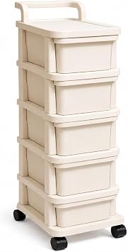 BURAKH Plastic Storage Trolley with Drawers on Wheels, 2, 3, 4 or 5 Tier Mobile Drawer Cabinet Organiser for Bedroom, Bathroom, Kitchen, Home Office, Salon, Clothes, Toys and Supplies