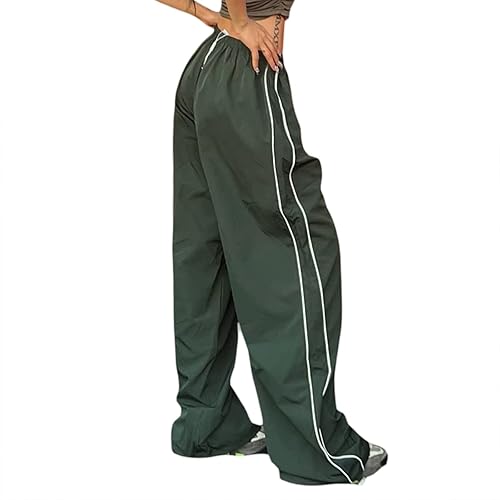 KMBANGI Pantalones de paracaídas para mujer, holgados Y2k, pantalones deportivos con cintura elástica, rayas laterales, pantalones deportivos