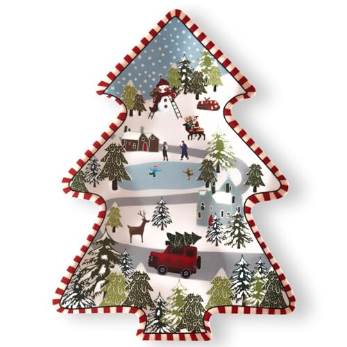 Viynran Christmas Tree Melamine Tray - Santa & Snowman Pattern | Ideal for Holiday Treats, Candy, and Feasts | Festive Tableware for Christmas Parties (1 Pack)