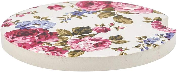Set of 2, Car Coasters Absorbent Ceramic Cup Holder, Ceramic Coasters for Car, Keep Vehicle Free from Cold Drink Sweat by Crystal Lemon (Flower, 2)