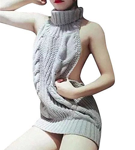 Unibaby Japan Style Women's Turtleneck Pullover Deep V-Neck Sleeveless Knitted Hi Low Anime Sweater Vest Top3