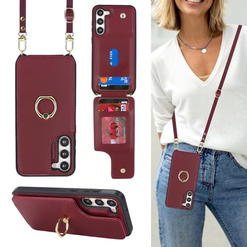 Lipvina for Samsung Galaxy S23 Plus Case with Card Holder and Strap for Women,Crossbody Lanyard,RFID Blocking,Stand Ring Kickstand,Snap Clasp,Phone Wallet Cases 6.6 inch(Wine Red) by Lipvina - Used condition - US$12.64