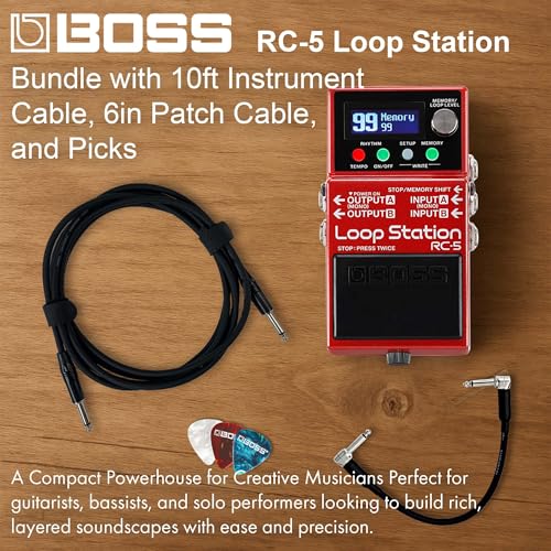 Image of Boss RC-5 Loop Station | Bundle with Gearlux Instrument Cable, Patch Cable, and Picks