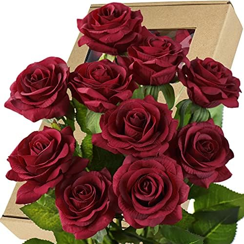 FiveSeasonStuff 10 Stems Real Touch Roses Artificial Flower Silk Roses Petals Feel and Look like Fresh Roses' Bouquet of Flowers Floral Arrangements (Hot Pink #4)