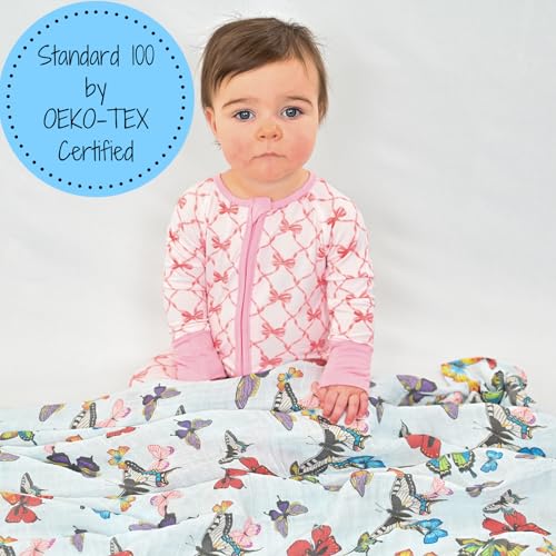 Image of LollyBanks Baby Blanket for Girls, Large 47 x 47 Inches Soft Muslin Swaddle Blankets, 100% Cotton Breathable and Lightweight Baby Receiving Blankets, Registry (Butterfly Print)