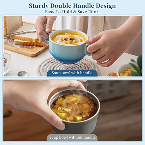 LOVECASA Multi-Color 12 OZ Soup Bowls with Handles, Ceramic Small French Onion Soup Bowls, Mini Soup Mugs Serving Bowls for Kitchen, Microwave & Dishwasher Safe,Set of 6 by LOVECASA - Image 5