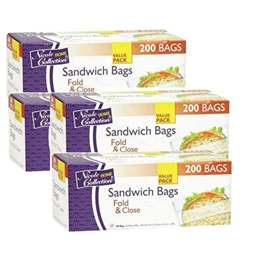 Sandwich Bags Value Pack 800 Count Fold & Close Bags (4 Pack of 200 Count)