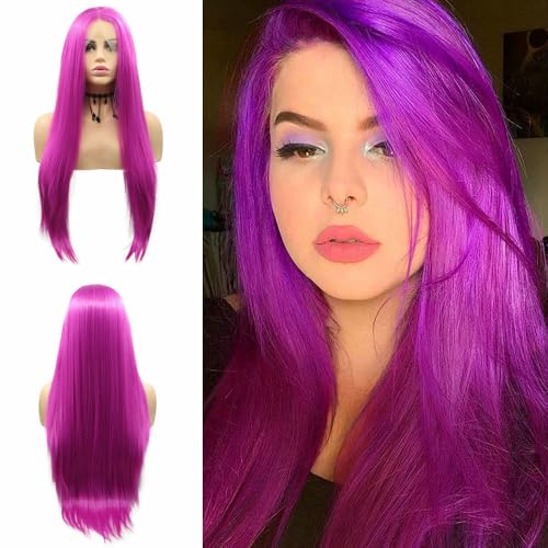 Perruque violette synthétique raide 66 cm idéale pour festivals et soirées cosplay