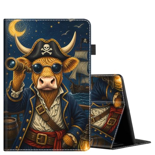 Case for Amazon Fire HD 10 Tablet (7th and 9th Gen, 2017 and 2019 Release), Slim Fit Foldable Standing Cover with Auto Sleep/Wake, Pirate Bull