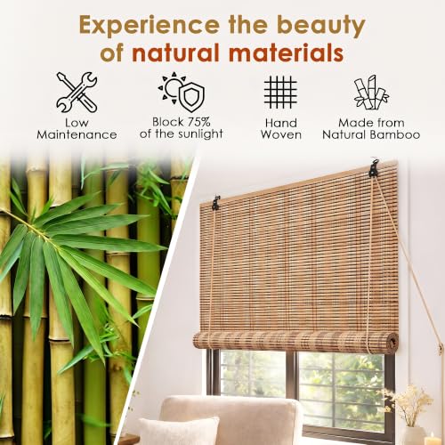 Image of Story@Home Bamboo Blinds for Balcony W 3 ft x H 7 ft (Pack of 2) | Rope Mechanism Roll Up Down Bamboo Shade for Sunlight Dust Protection Window Chick Blinds for Balcony -Beige & Black