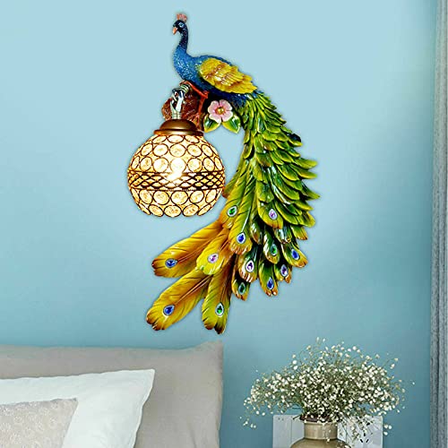 Dyrabrest Wall Lamp Wall Sconce Color Creative Three-Dimensional Resin Carving Long Tail Crystal Light Fixture 8W E27 Wall Lamp For Hotel Living Room Indoor Bedside Bracket Decor (Right) #TOP7