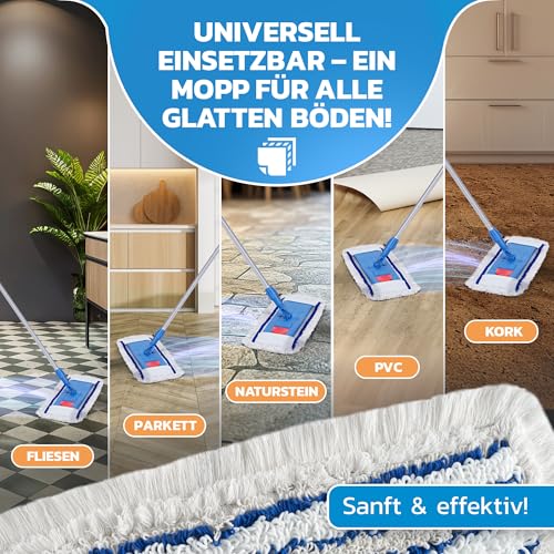 VIOVIE Premium Wischer Hospital Komplett Set 40CM und Reinigungswagen mit Auswringfunktion | Krankenhaus Mopp | 90-160 Teleskopstiel mit Kugelgriff | Magnethalter mit 1 klick System (40cm) – Bild 6