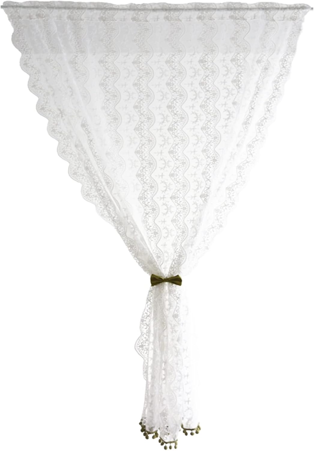 White lace Kitchen Curtains, Wavy flower Tier Curtain Small Window Light Filtering Valance Decor, for Cafe, Bedroom, Living room, Bathroom, rod pocket 1 Panel ( Size : W125xH140cm/49.2x55in )