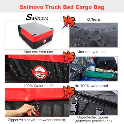 Image of Sailnovo Truck Bed Cargo Bag, 26 Cubic ft Waterproof Cargo Bag for Truck Bed, Heavy Duty PVC Truck Cargo Bag Fits Any Truck Size with 6 Stretch Cord, Packing Bag (50''x40''x22'') Red