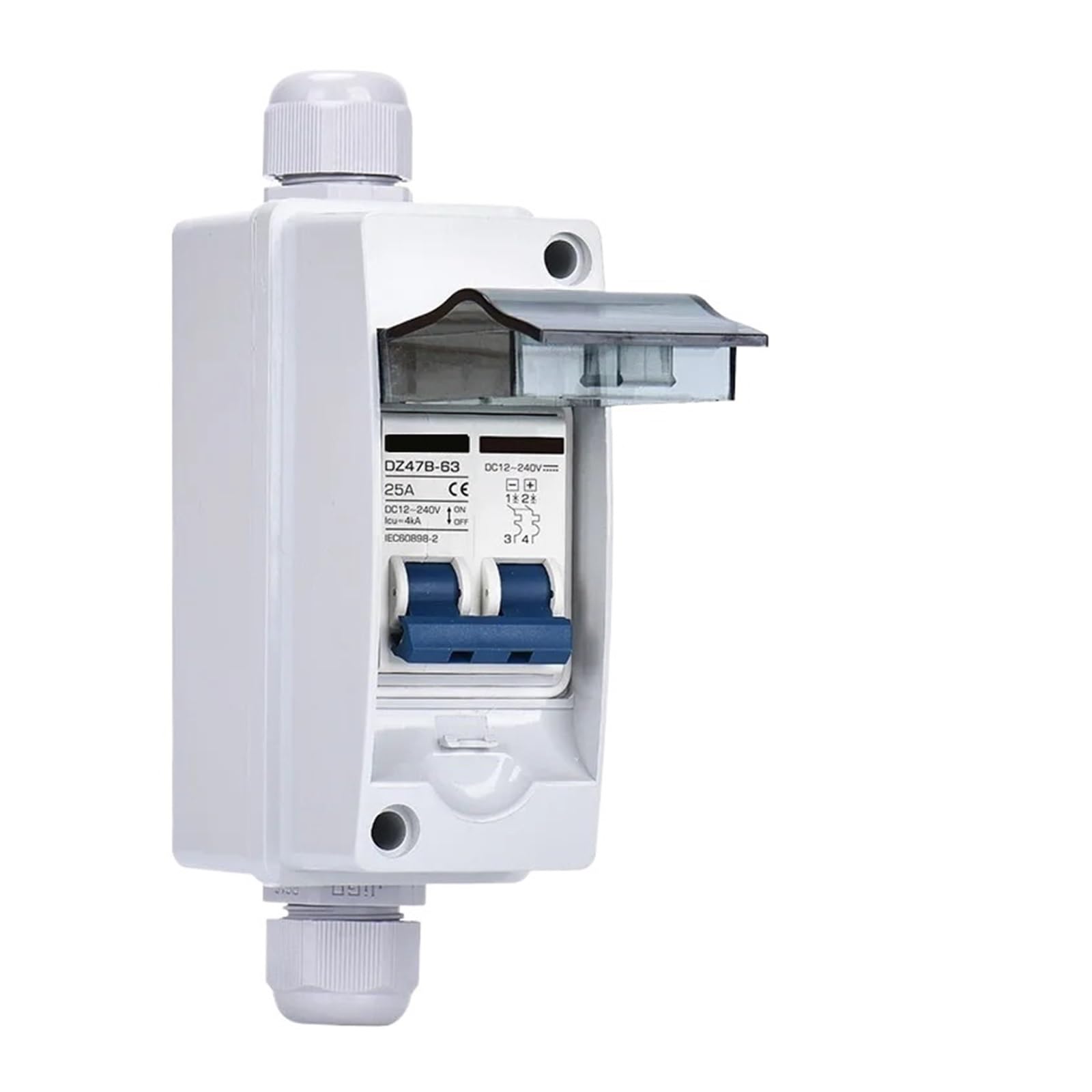 1 Stück Solar-Trennschalter, Trennschalter mit Photovoltaik-Kombinationsbox, 16 Ampere, 25 Ampere, 32 Ampere, 40 Ampere, DC500V, Außen-/Haushaltsschalter(DZ47B DC12-240V,25A)